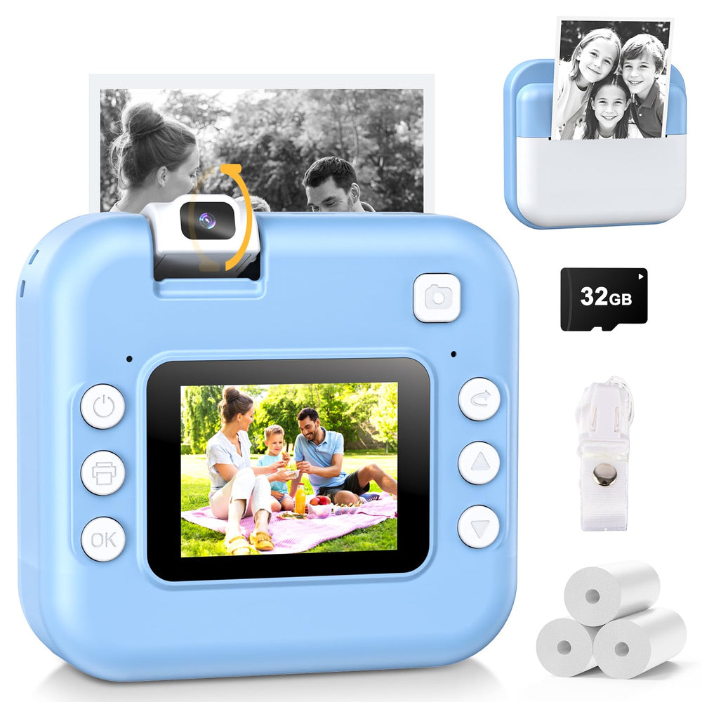 Alotwan Kids Camera Instant Print front view highlights portable design for on-the-go creativity.
