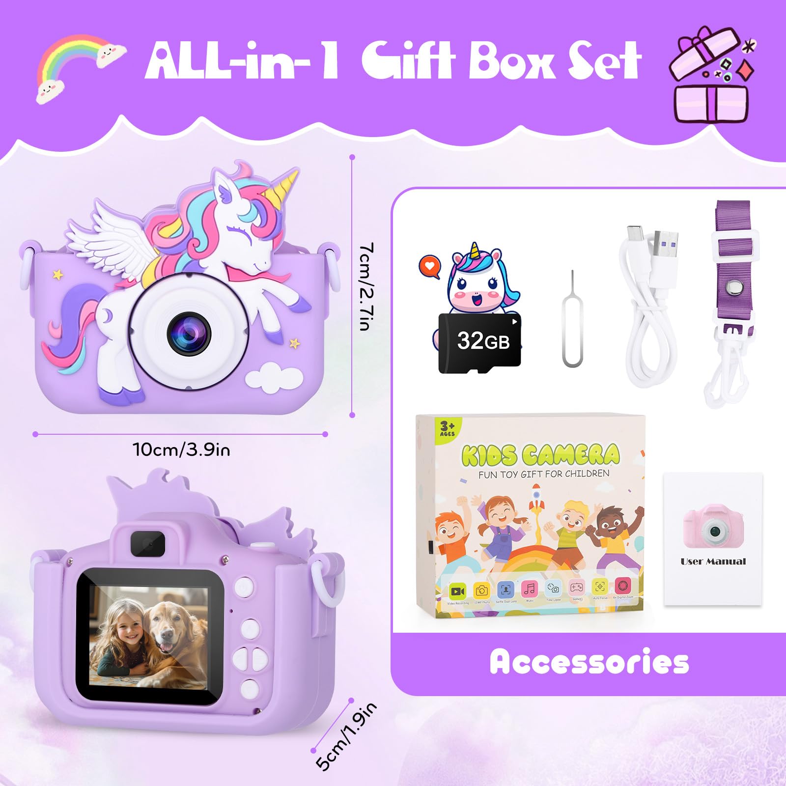 Alotwan Kids Camera Unicorn compact for travel and everyday outings.