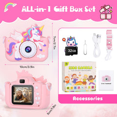 Alotwan unicorn kids camera pink in use during playtime outdoors