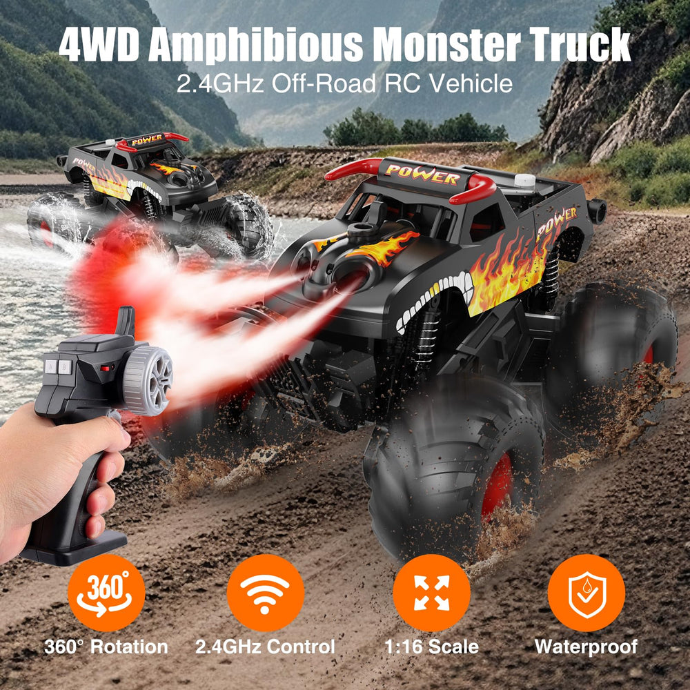 Alotwan Monster Truck side view highlights 4WD capability for rugged adventures.