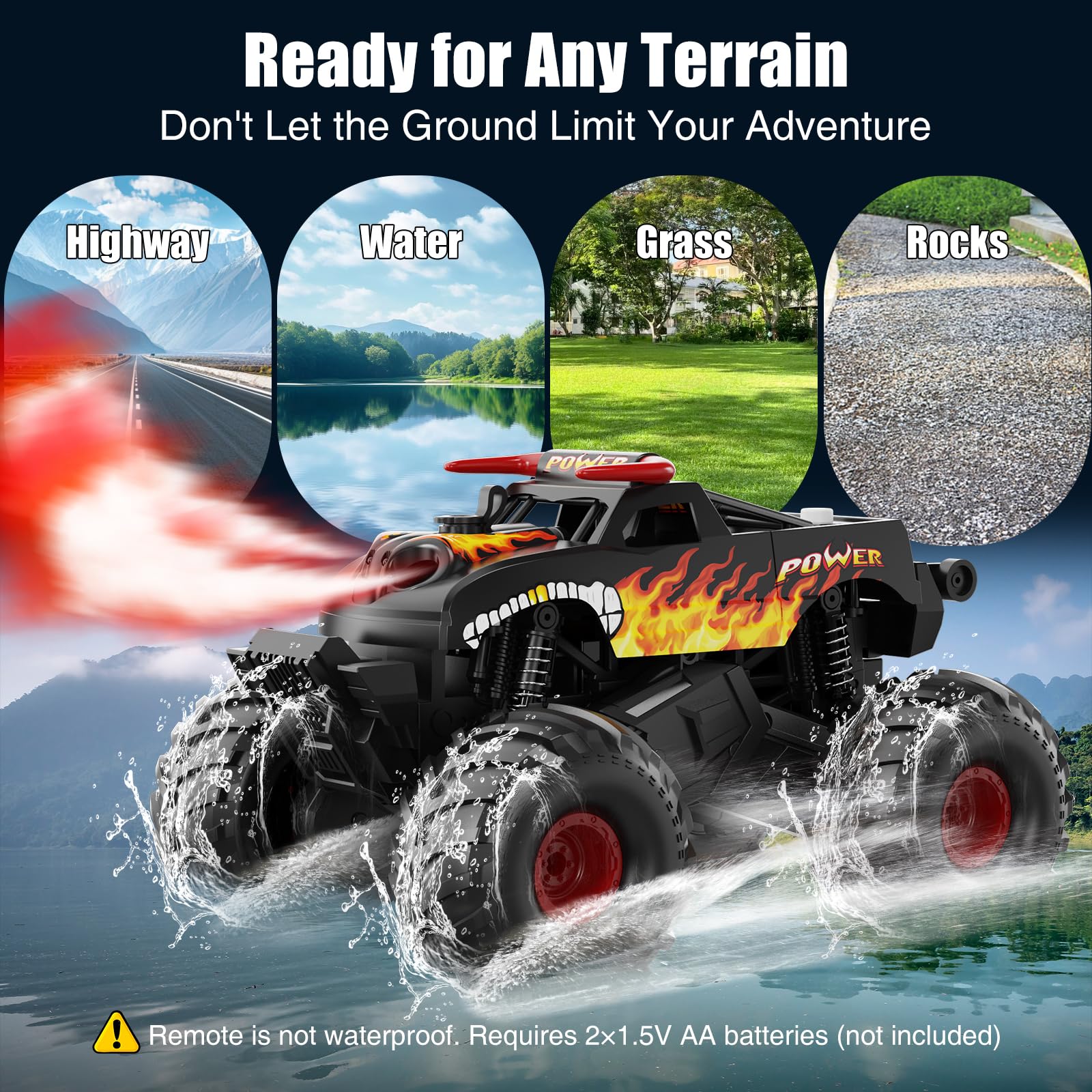 Alotwan Monster Truck water spray in action during outdoor play.