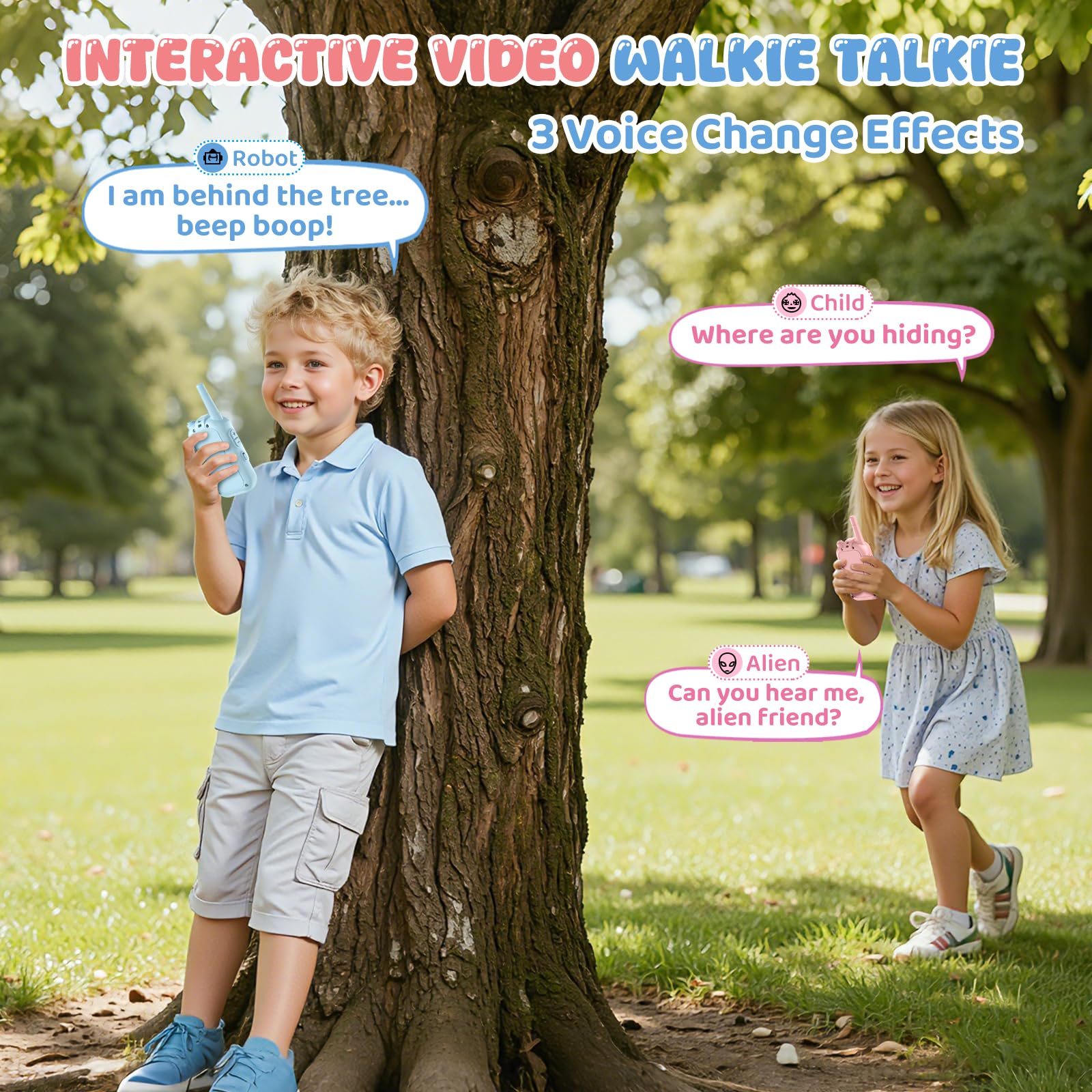 Alotwan video walkie talkie kids robot effect mode for imaginative play.