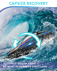 LED lights on ALPHAREV RC boat for nighttime visibility on water