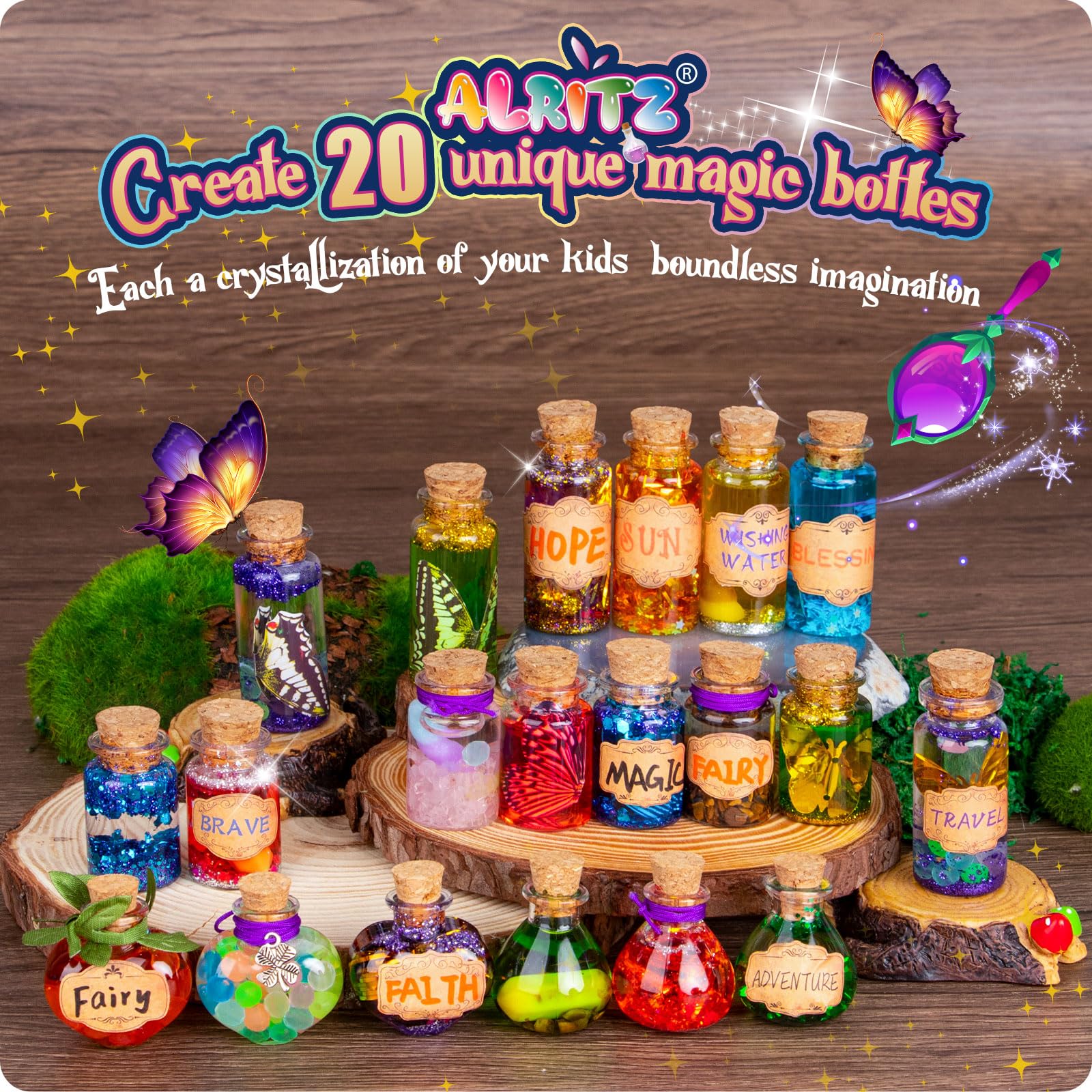 Alritz Fairy Potions Kit contents spread ready for crafting 20 bottles and tools