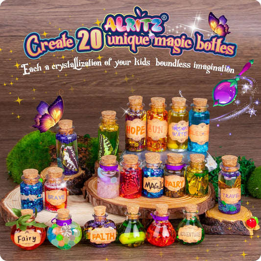 Alritz Fairy Potions Kit contents spread ready for crafting 20 bottles and tools