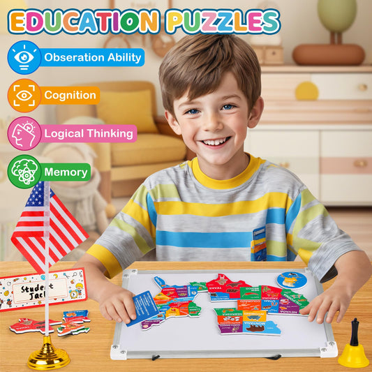 Alritz calendar board in a pretend classroom helps track days and activities.