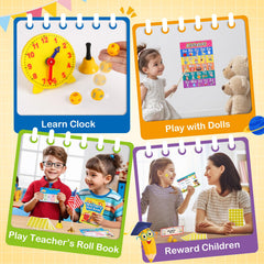 Alritz posters promote literacy and basic concepts within a pretend lesson space.
