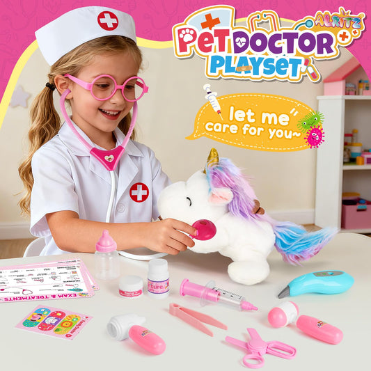 Alritz unicorn doll with stethoscope for imaginative care