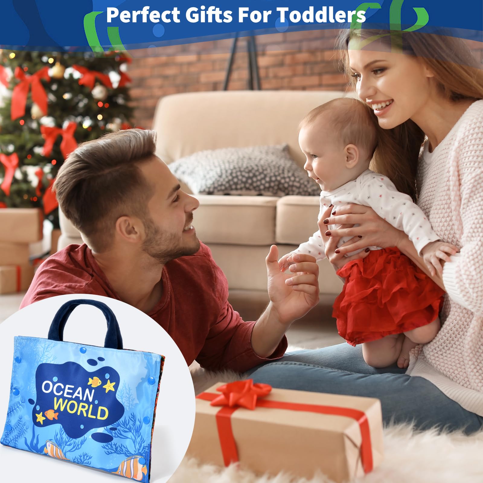 Alsatic baby playing with fishing toy promoting parent-child interaction