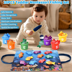 Alsatic Montessori fish pack showing 12 colorful pieces for color learning