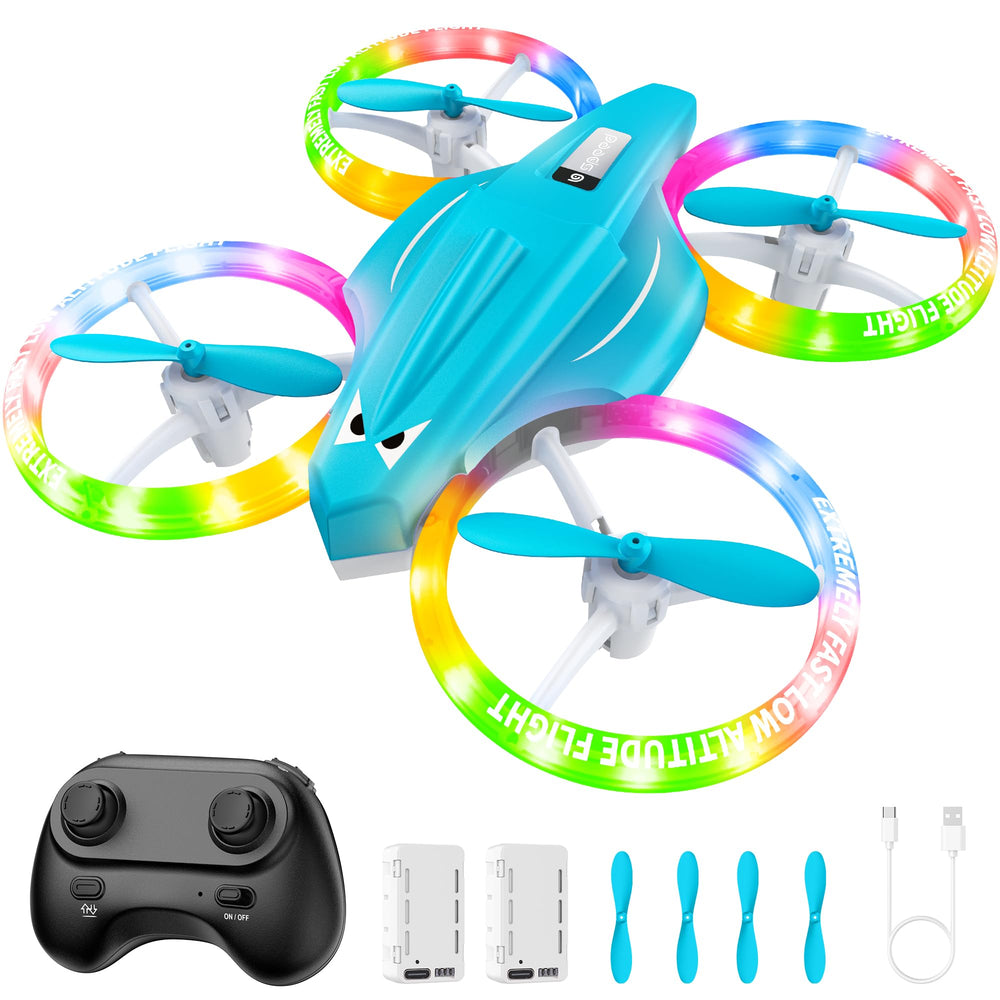 ALTITACO Kids Drone light blue front view showing safe protective shell.