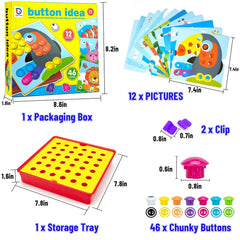 AluAbi Button Art Toys easy-grip buttons support hand-eye coordination during play.