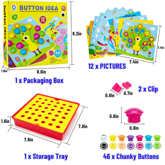 AluAbi Button Art Toys Montessori pegboard supports fine motor development.