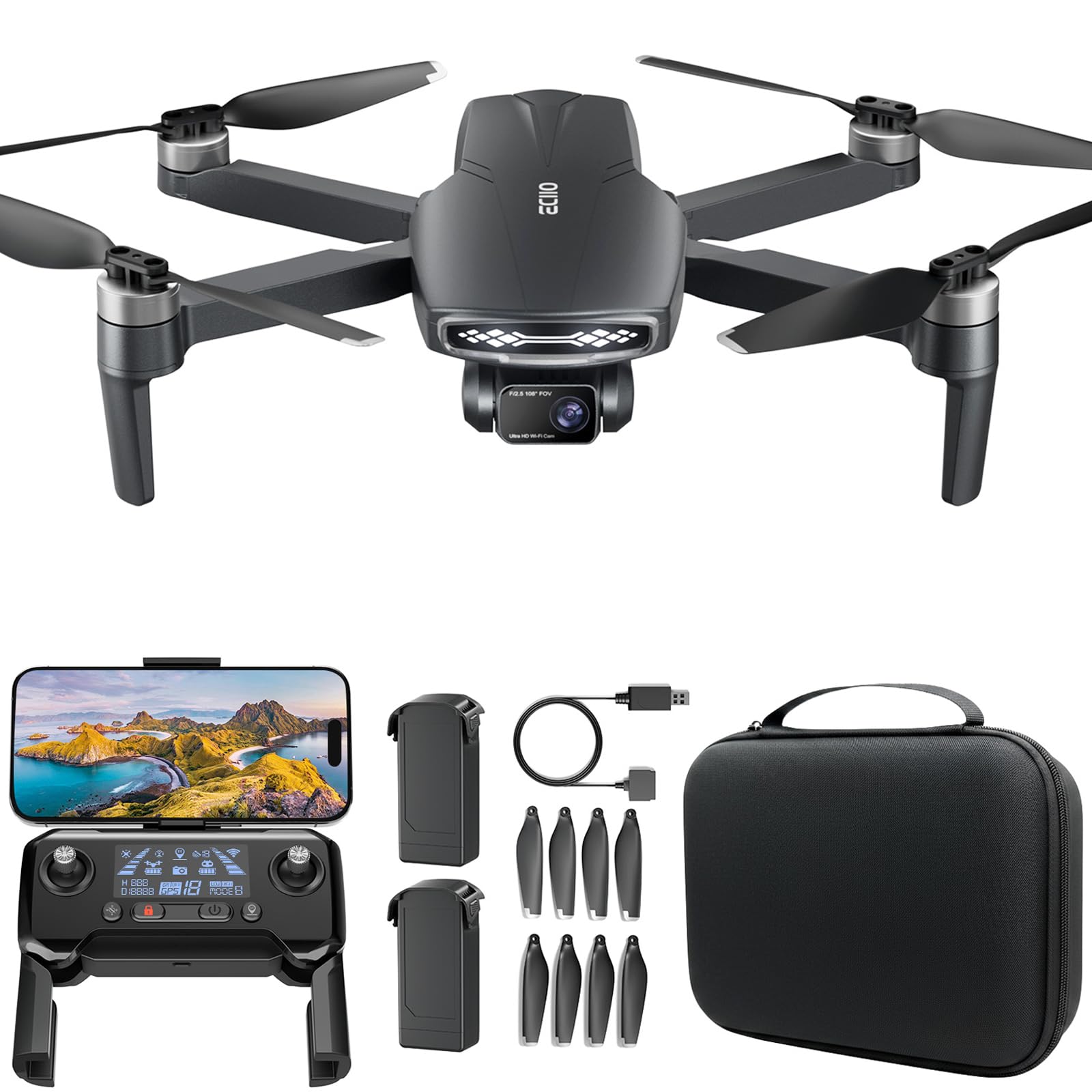 ALWSCOME GPS drone with 4K camera captures sharp landscape footage.