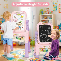 Amagoing double-sided magnetic board easel supports mess-free doodling and easy erasing.