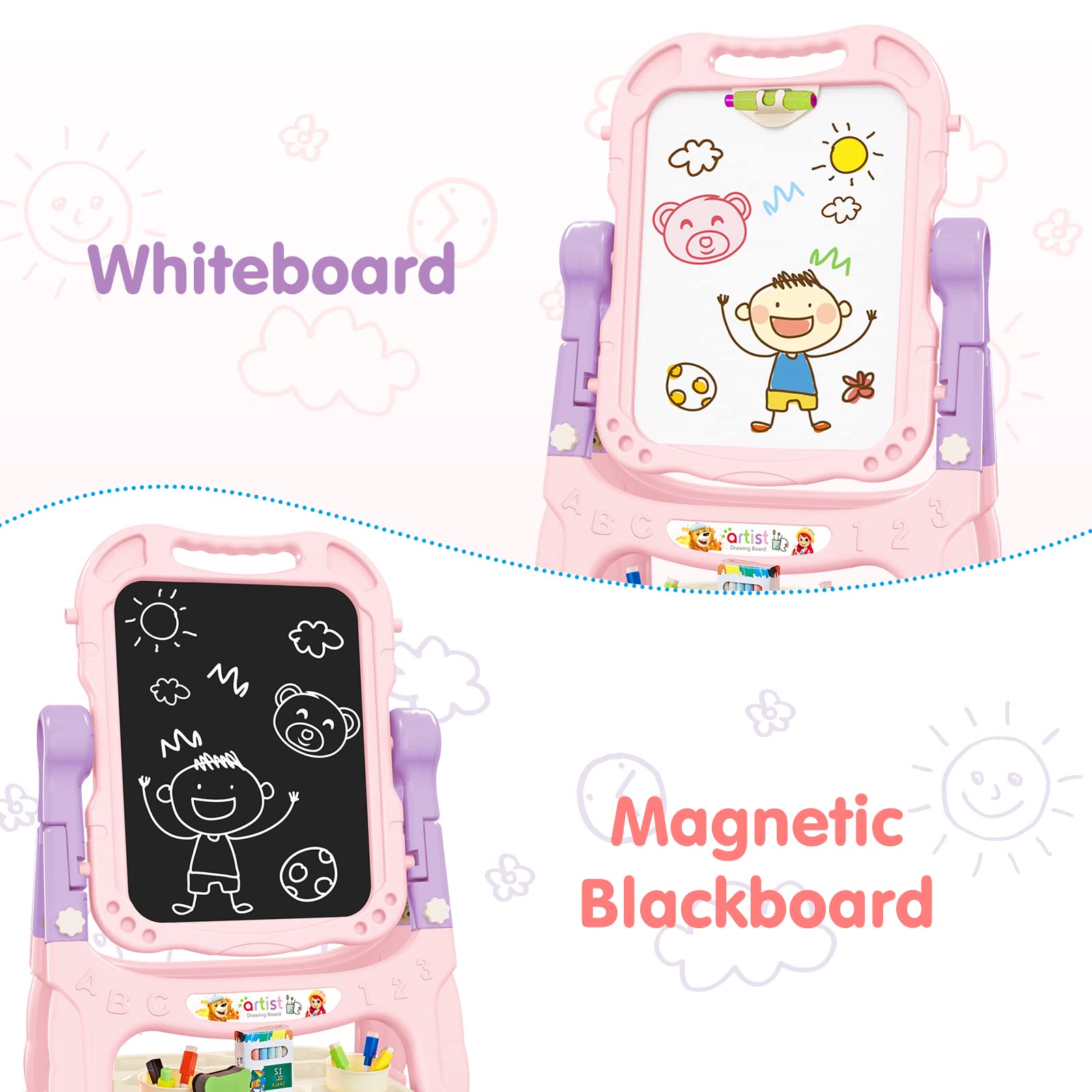 Amagoing easel supports creative play indoors and outdoors with durable plastic.