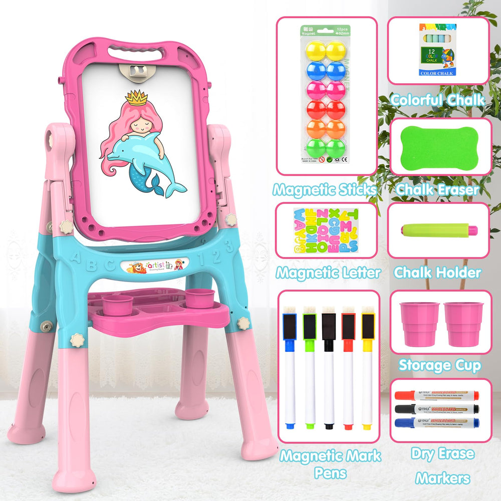 Amagoing easel includes a paper clip for crafting on paper sheets.
