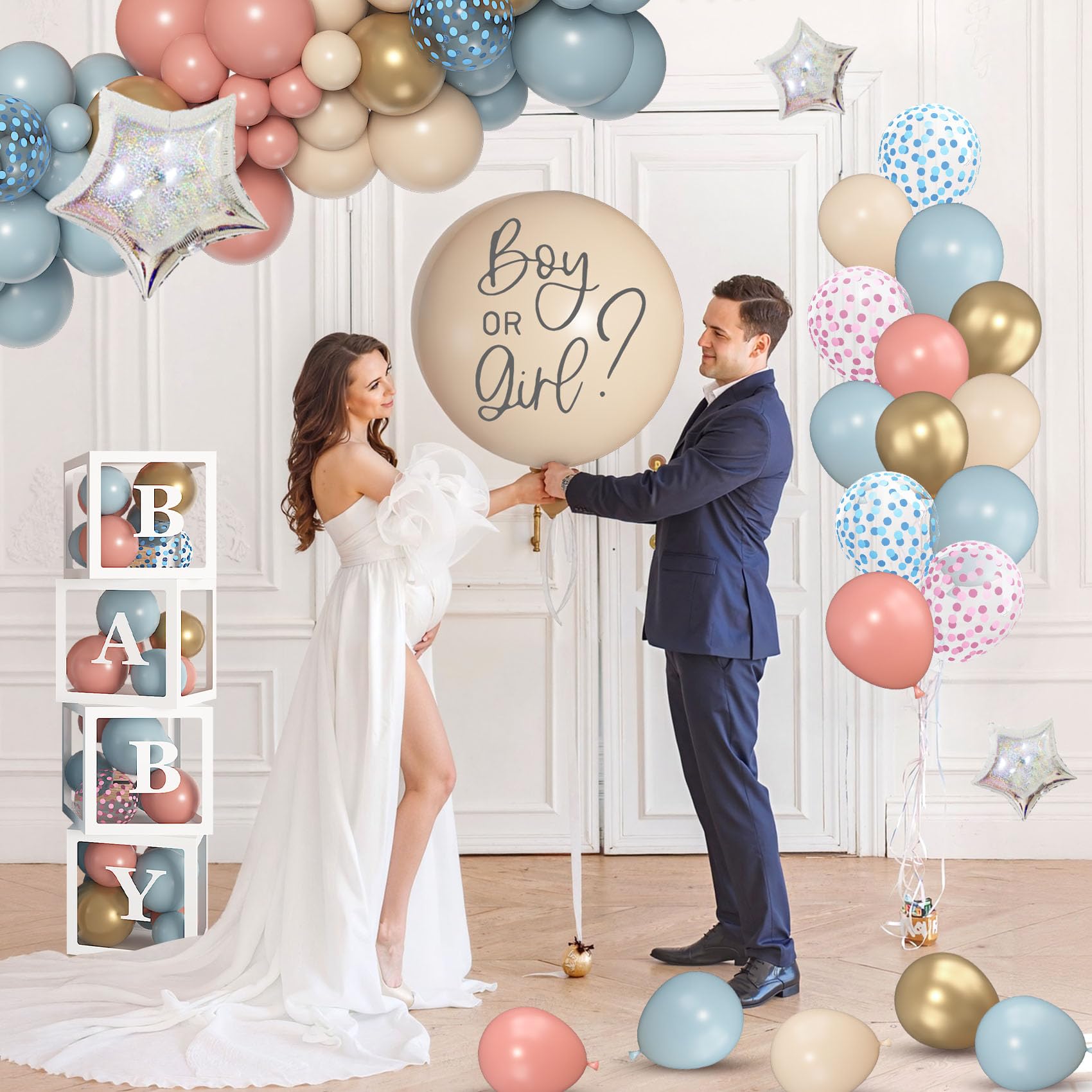 Amandir gender reveal balloons and boxes kit for versatile party decor