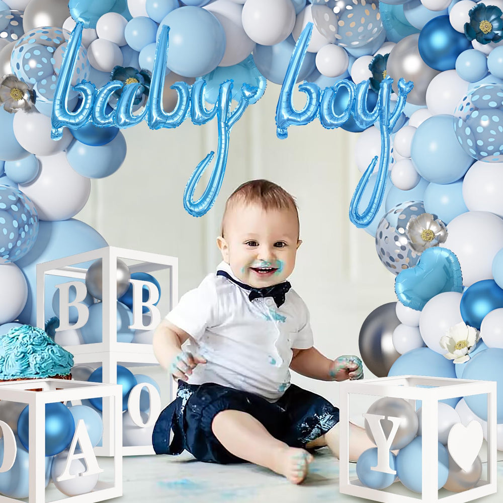 Amandir blue and white 10in balloons balance the garland for harmony
