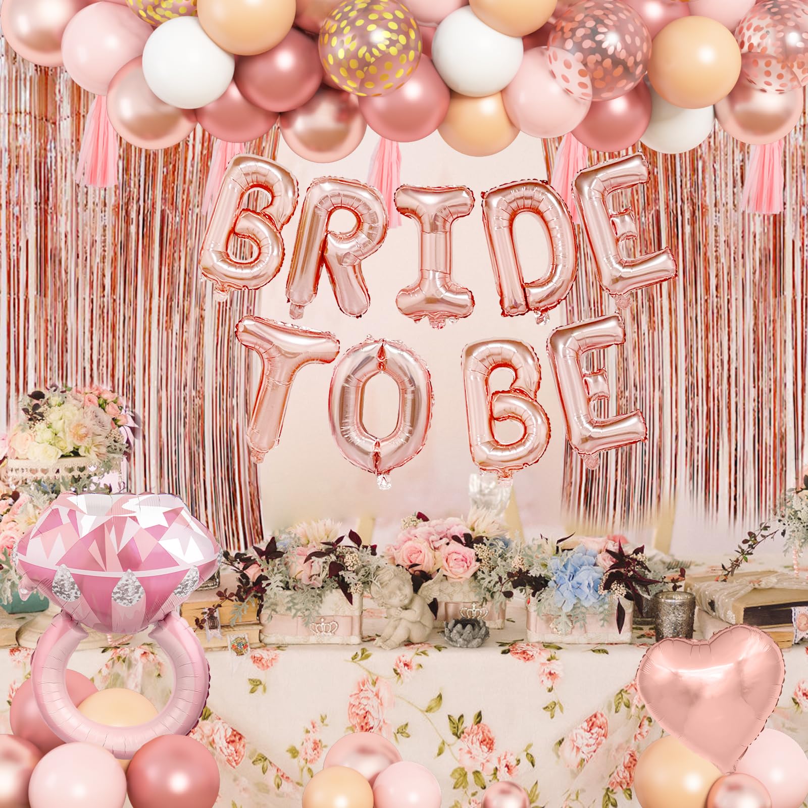 Amandir gold rose gold confetti balloons bring shimmer to the event.