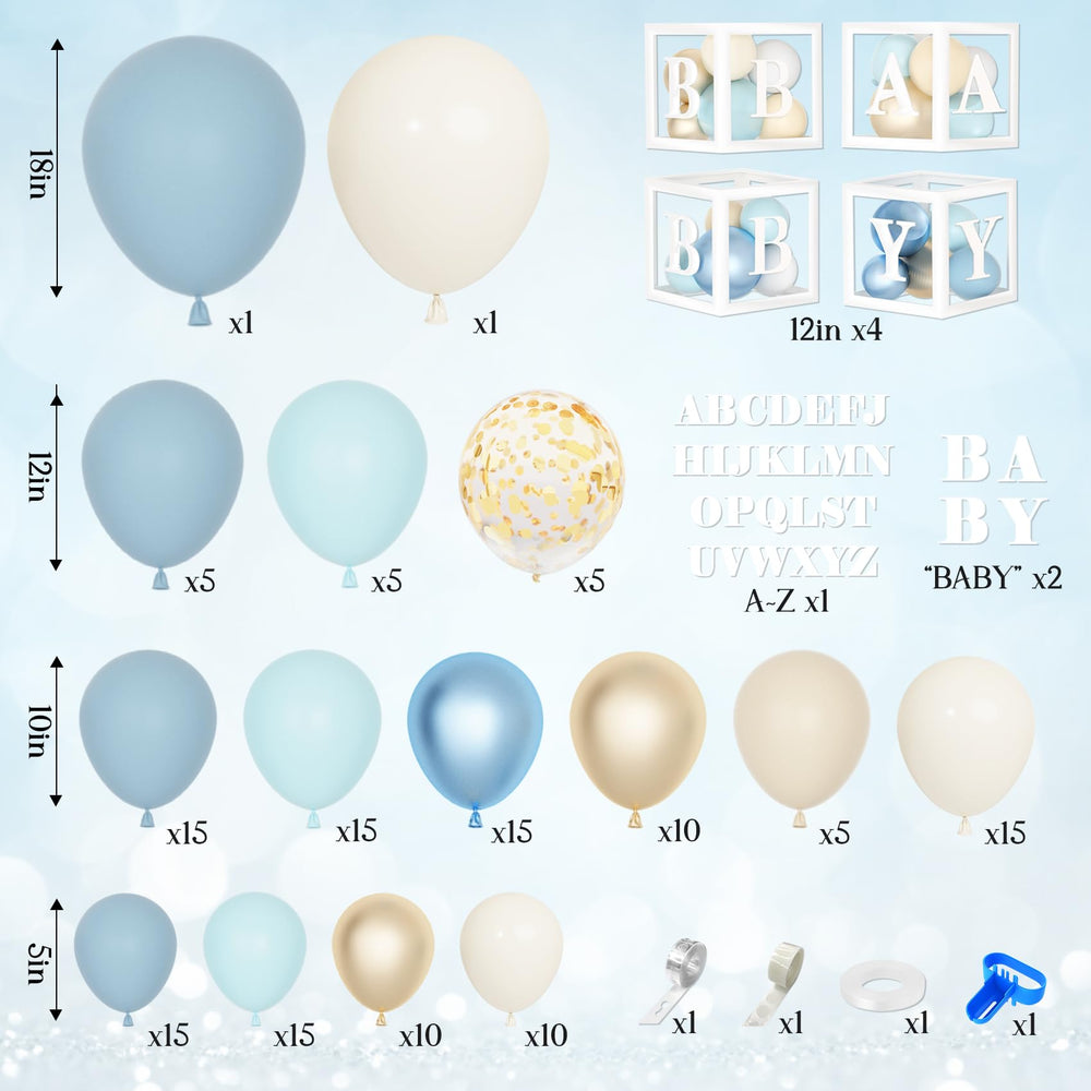 Amandir 18-inch dusty blue and white balloons on display for a dramatic balloon garland.