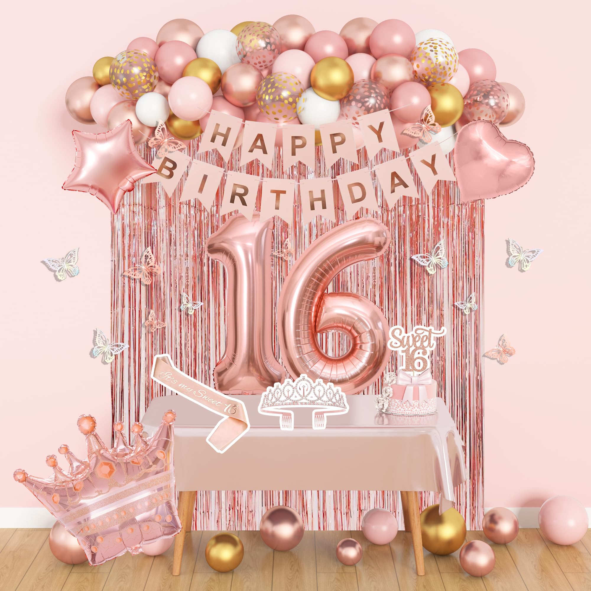 Amandir rose gold foil number 16 balloon, ideal centerpiece for photos and cake-cutting moments
