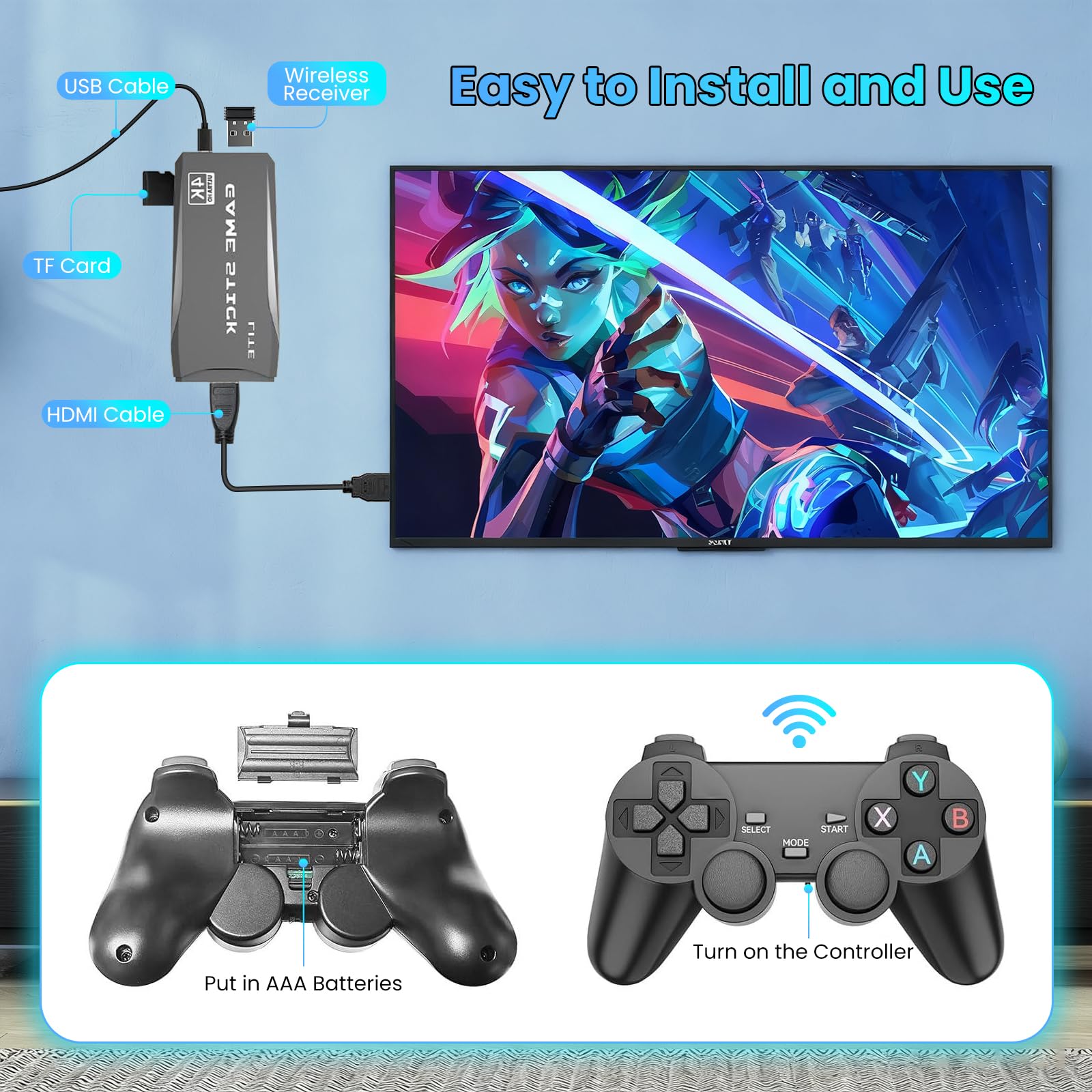AMANKA in-action on TV showing plug-and-play setup.