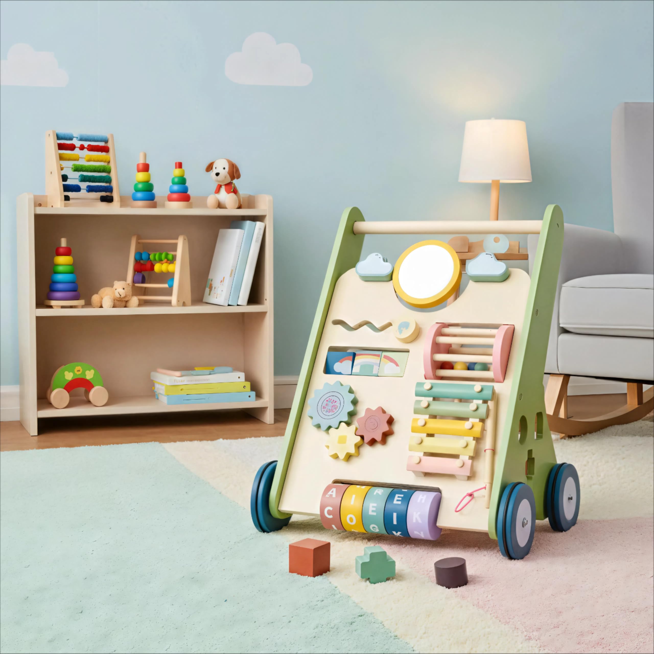 AmazingJoy 11-in-1 walker rear storage to help tidy-up after playtime