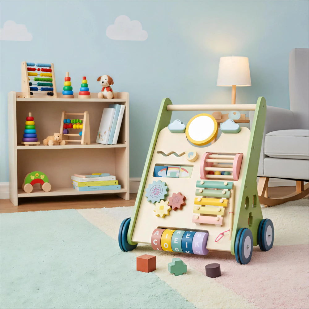 AmazingJoy 11-in-1 walker rear storage to help tidy-up after playtime