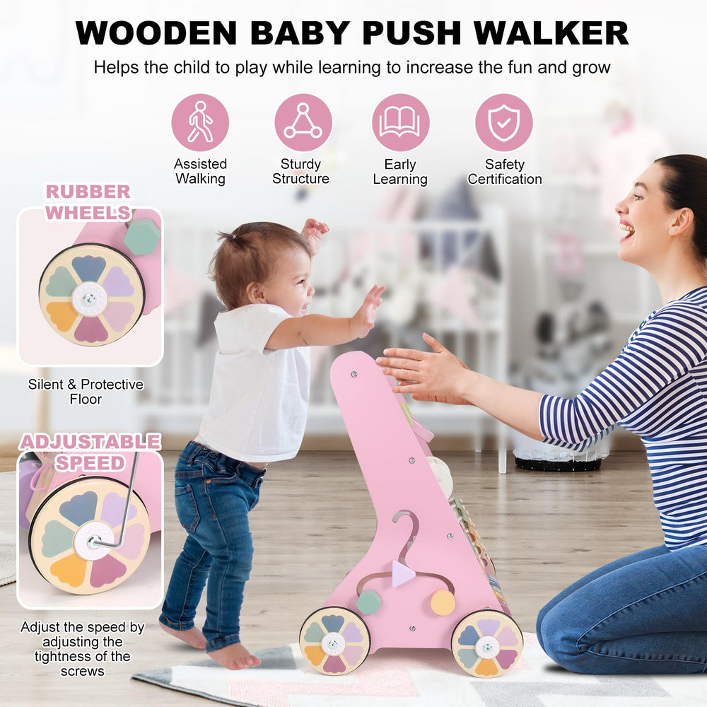 AmazingJoy walker activity center image highlighting xylophone, mirror, and sensory play.