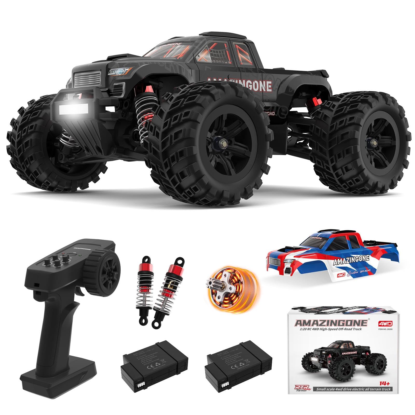AmazingOne 20208 RC car front view showing powerful 4x4 grip and chassis stance