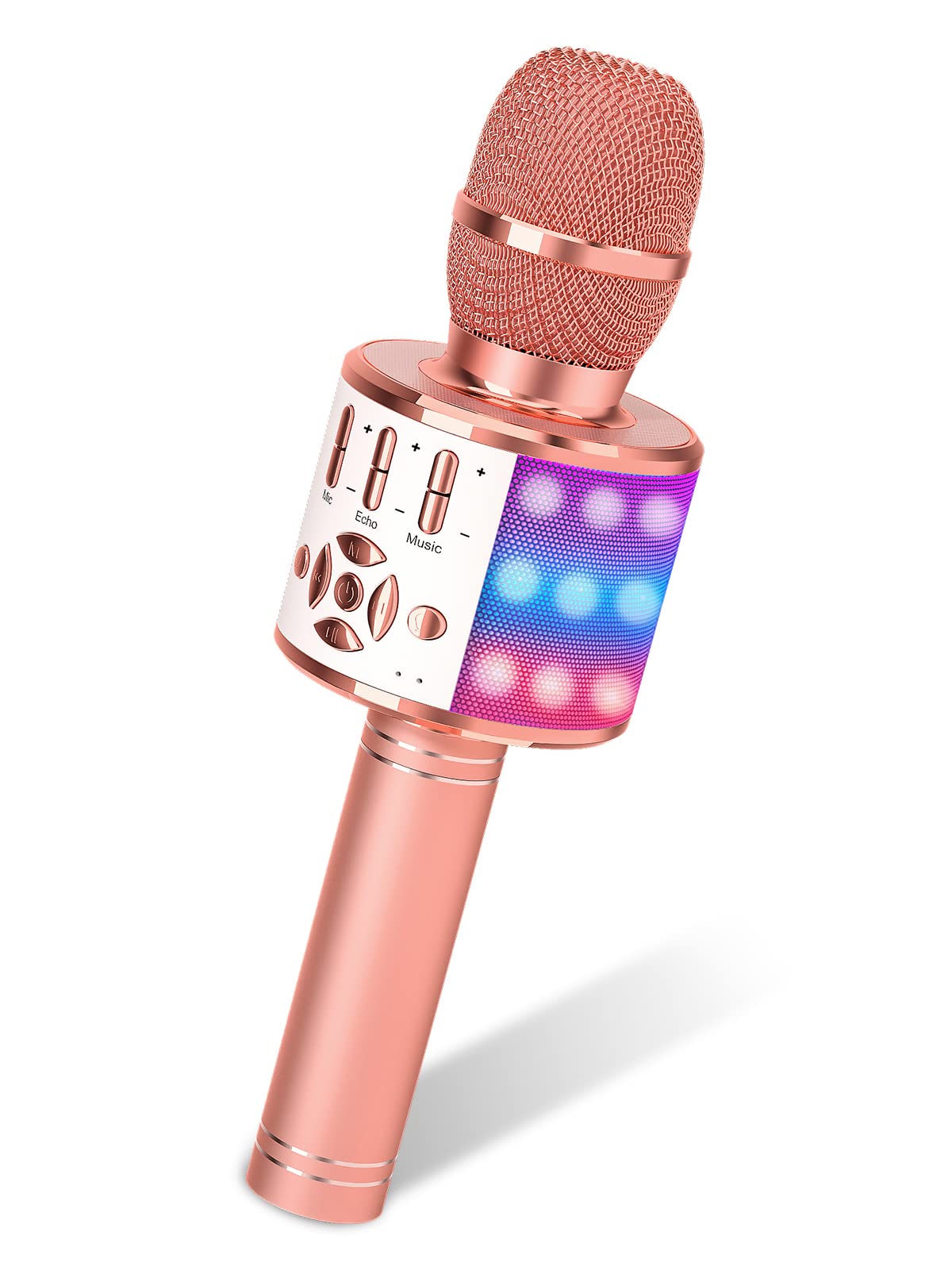 Amazmic rose gold karaoke microphone front view for easy at home singing