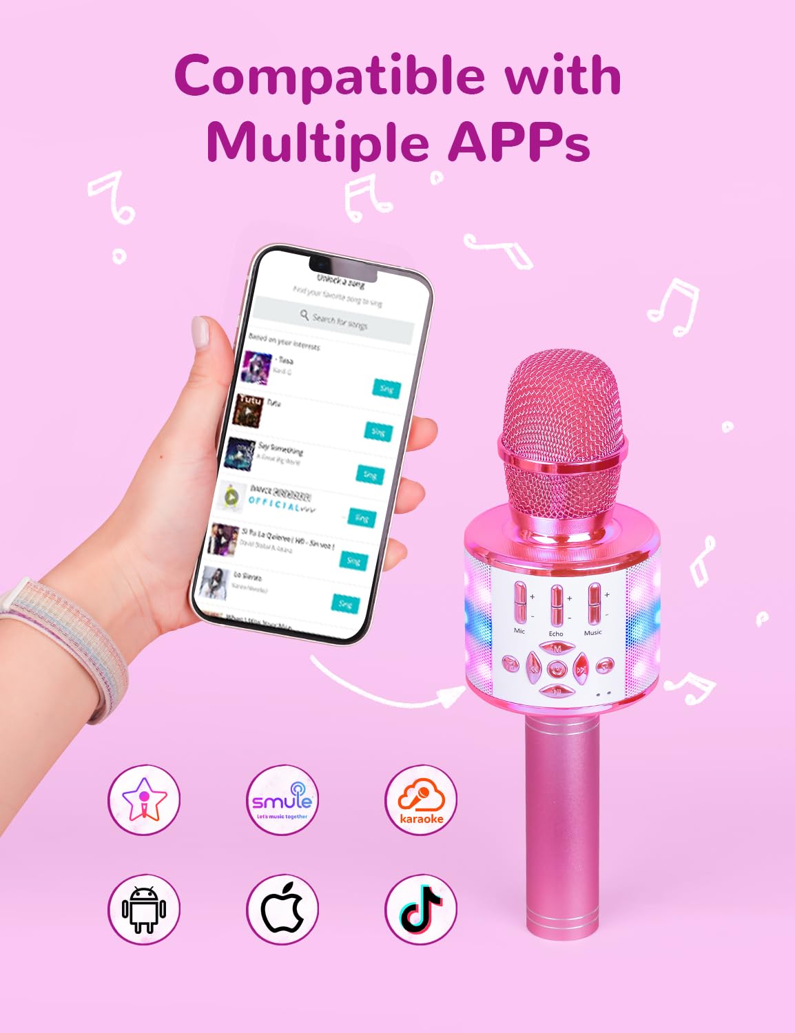 Amazmic karaoke mic showing Bluetooth setup for quick wireless pairing.