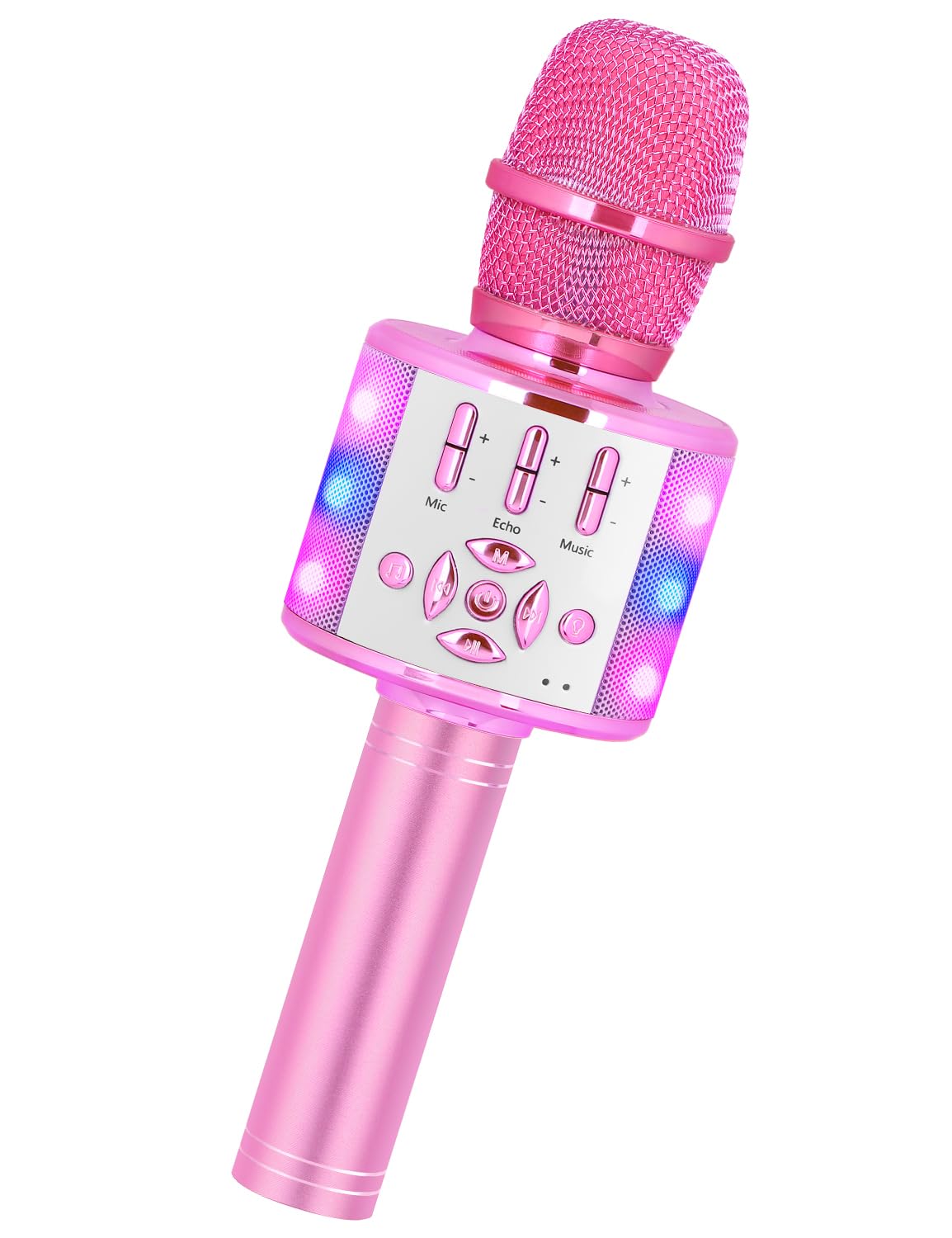 Amazmic Kids Karaoke Microphone pink front view for playful singing sessions.