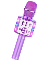 Amazmic kids karaoke microphone with LED lights for engaging playtime.