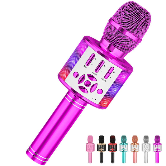 Amazmic Kids Karaoke Microphone Purple main view highlighting compact all-in-one design.