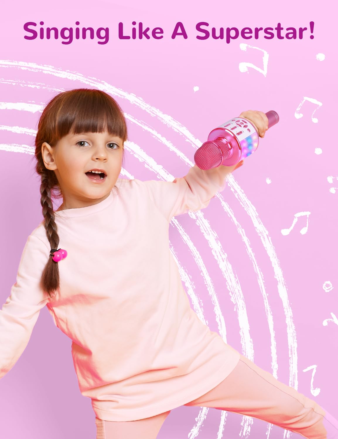 Amazmic mic connected to a tablet for kids karaoke sessions.