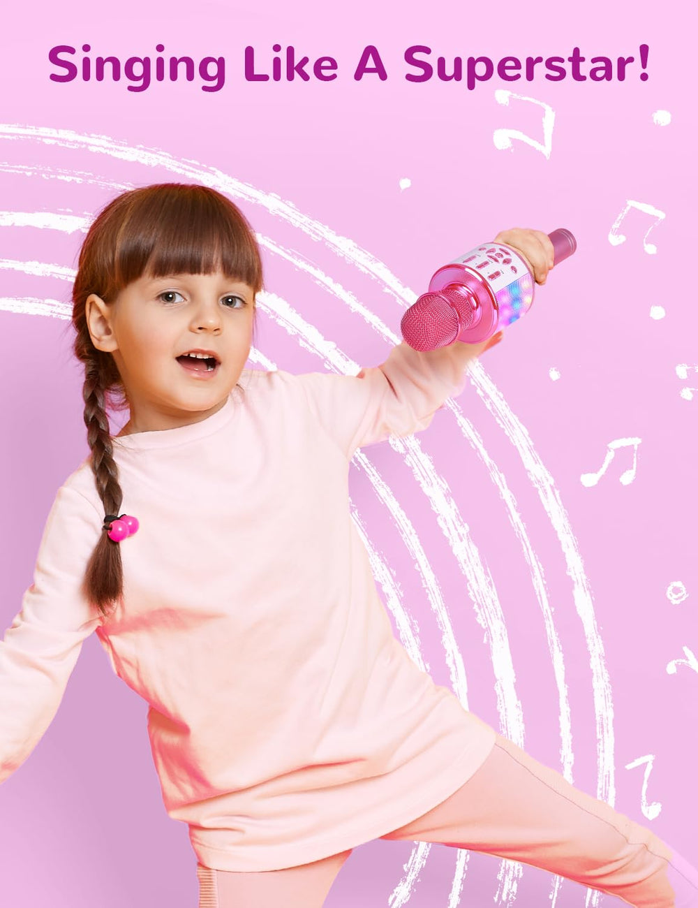 Amazmic mic connected to a tablet for kids karaoke sessions.