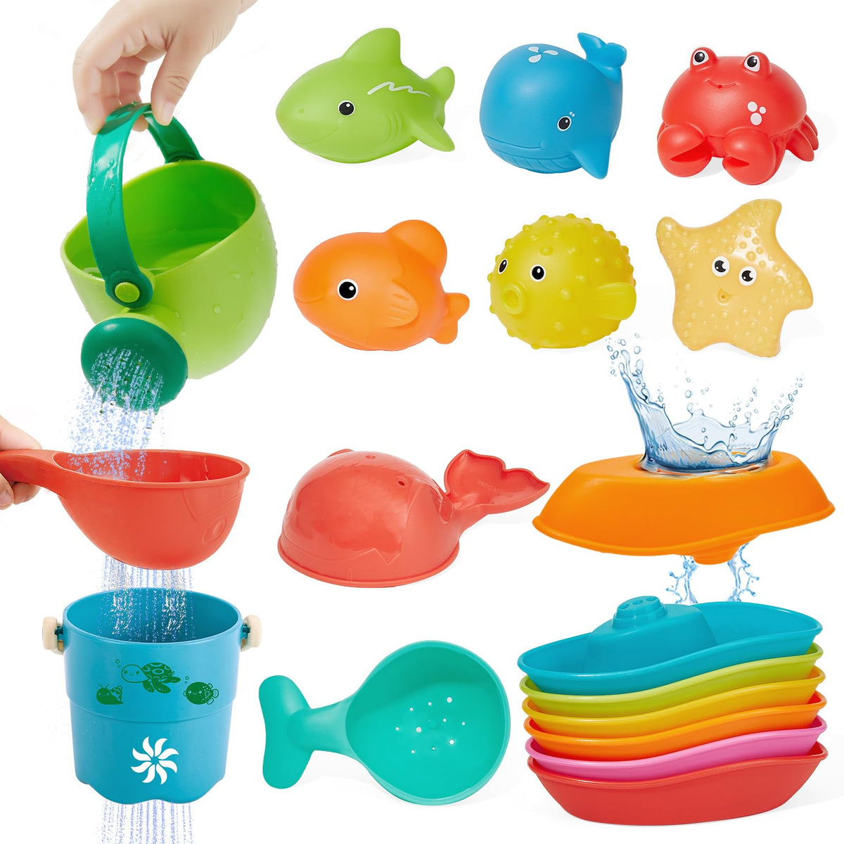 AMCHSURI 16pc bath toy set for engaging toddler bath time and learning through play