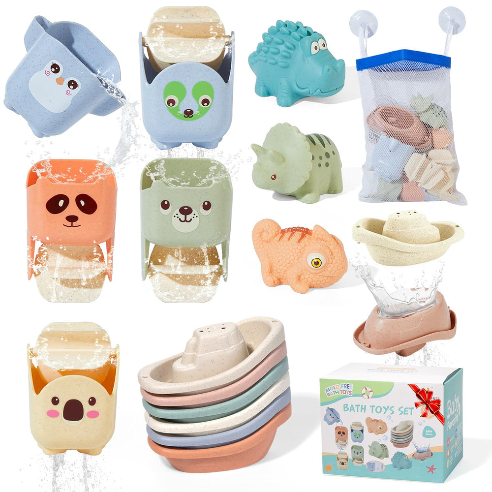 AMCHSURI baby bath toys 14-pack boats for pouring play in the tub.