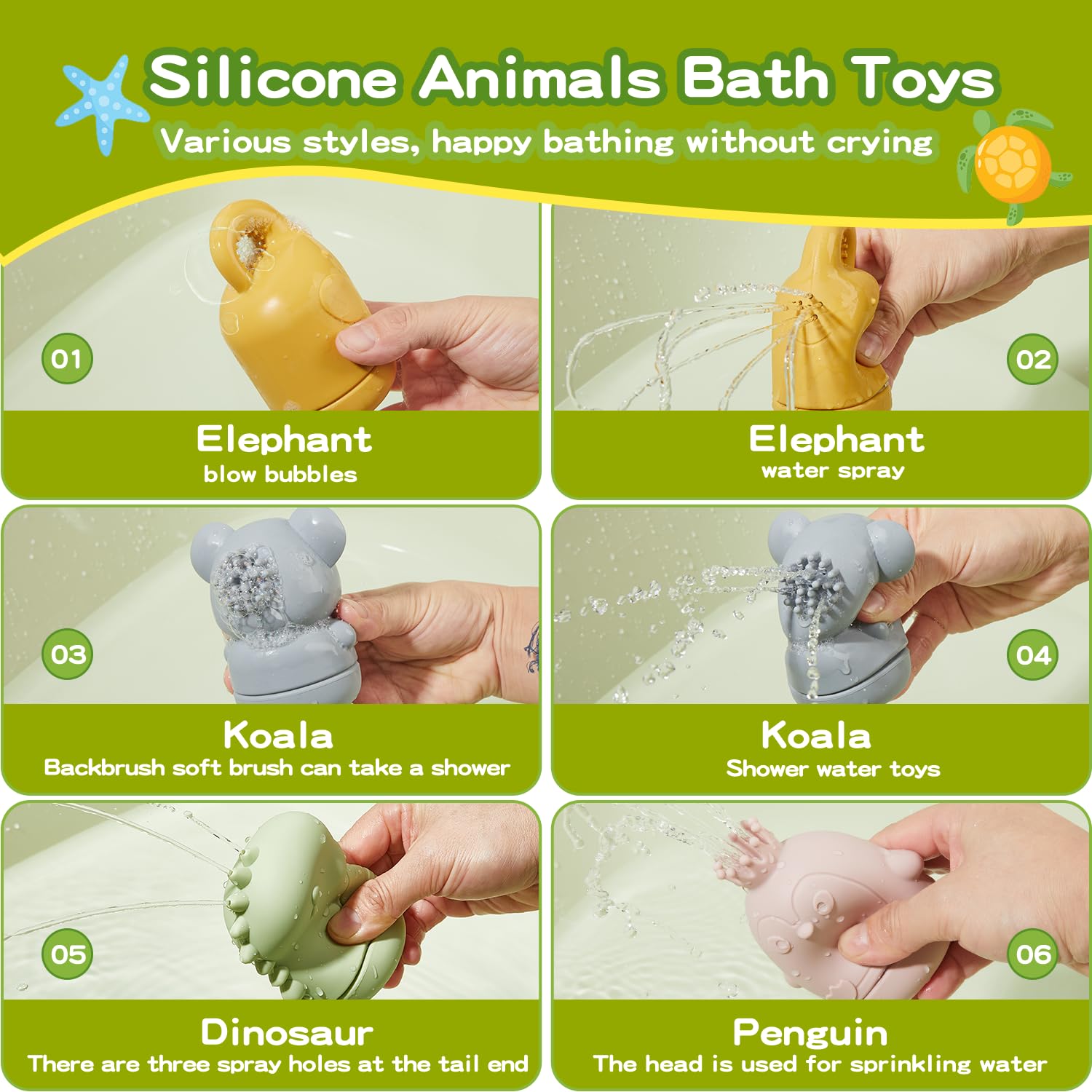 AMCHSURI dinosaur bath toy for squeezable water play and early curiosity