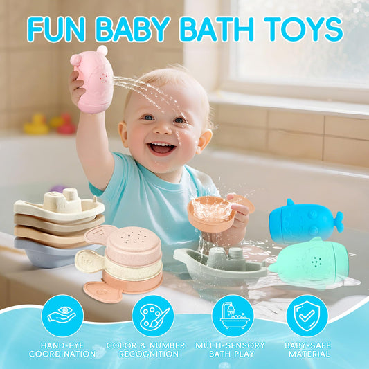 AMCHSURI plastic bath boats with easy-grip handles for pouring.
