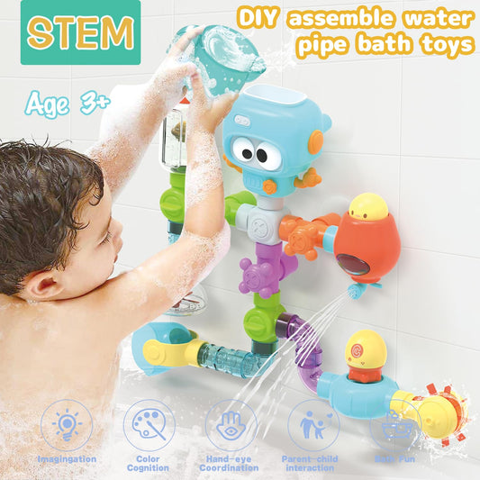 AMCHSURI suction-cup bath toy demonstrating secure attachment for interactive water play.