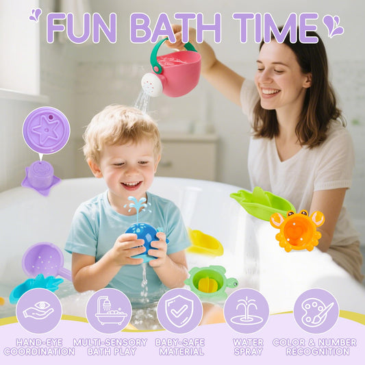 AMCHSURI bath toy watering can enables easy pouring and mess-minimizing cleanup.