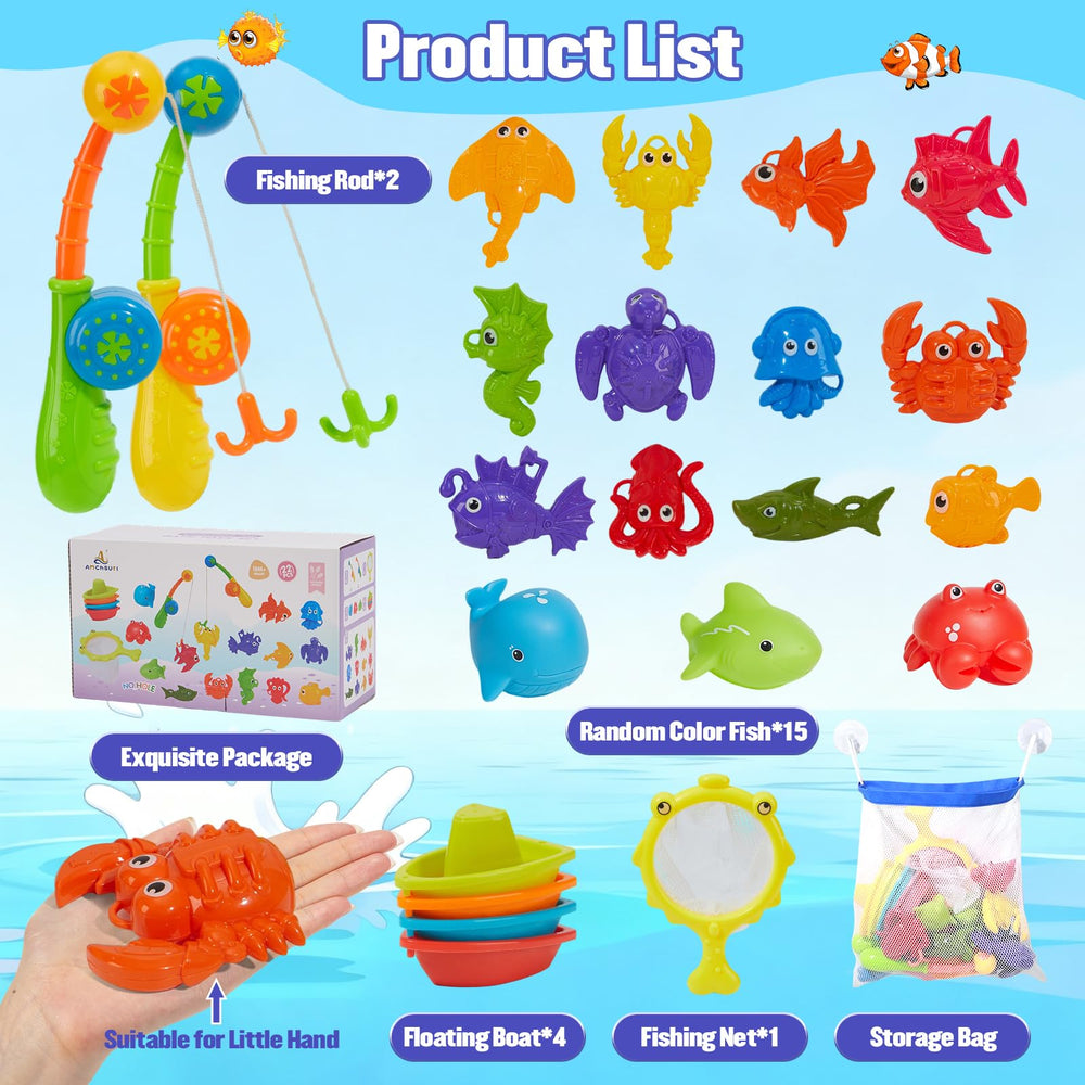 AMCHSURI 12-colorful ABS fishing toys boost color recognition and fine motor skills.