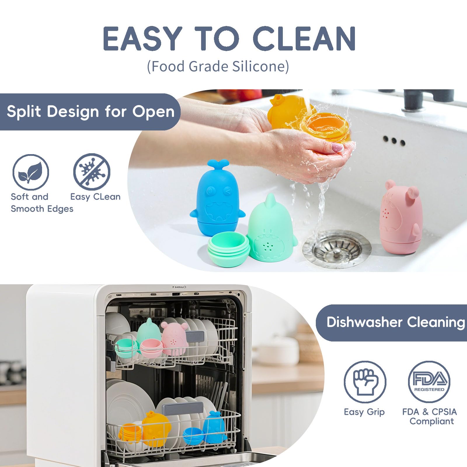 AMCHSURI mold-free silicone and sturdy plastics promote hygienic play sessions.