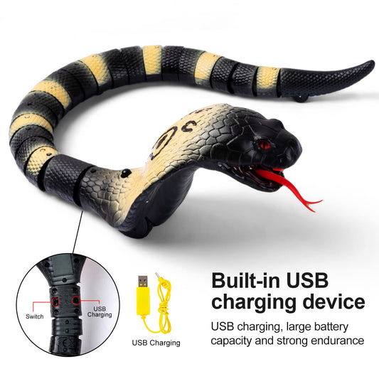 AMCHSURI RC Snake Toy displays tail wag action for dynamic pranks and games.