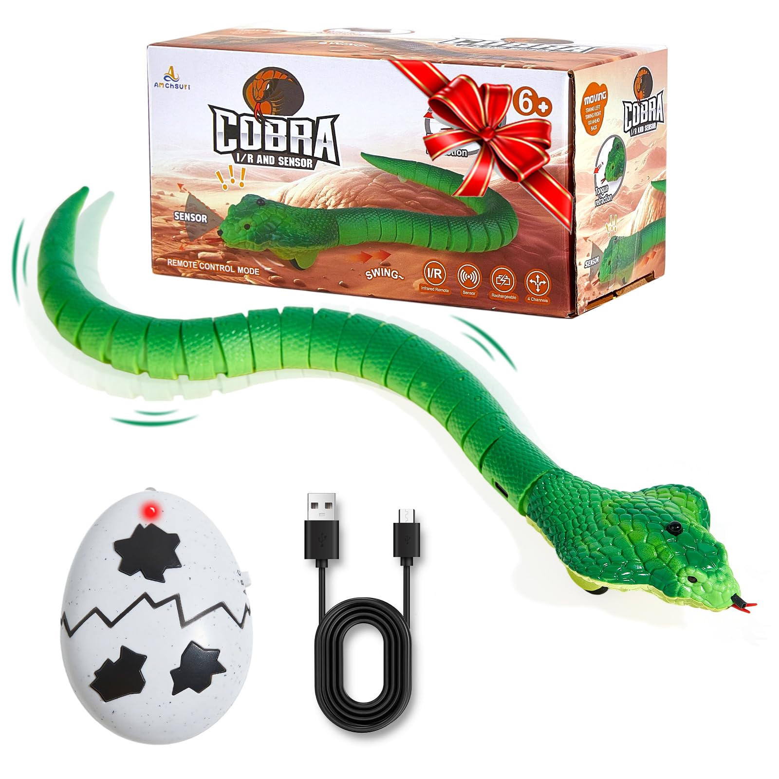 AMCHSURI remote control snakes with cobra design for lifelike prank play.
