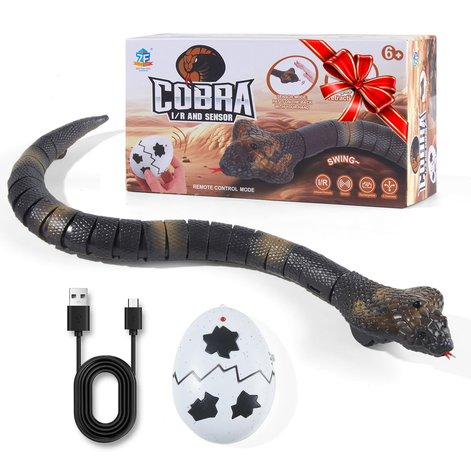 AMCHSURI remote control snake front view showing lifelike coils for pranks