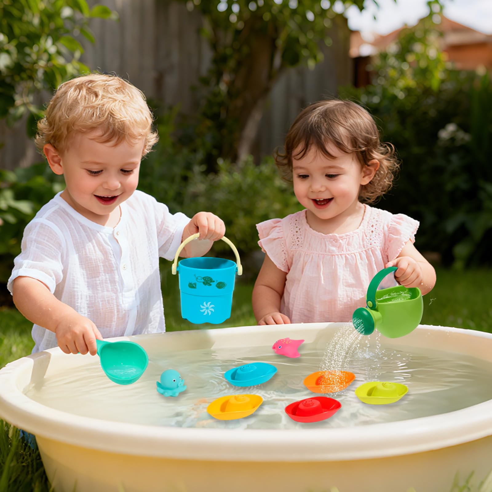 AMCHSURI rotating waterfall cups create spinning water streams for bath fun